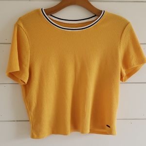 Womens hollister mustard yellow waffle knit tee